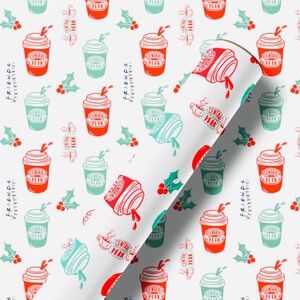 ONE ROLL: 16 ft of FRIENDS Central Perk Coffee Christmas Wrapping Paper